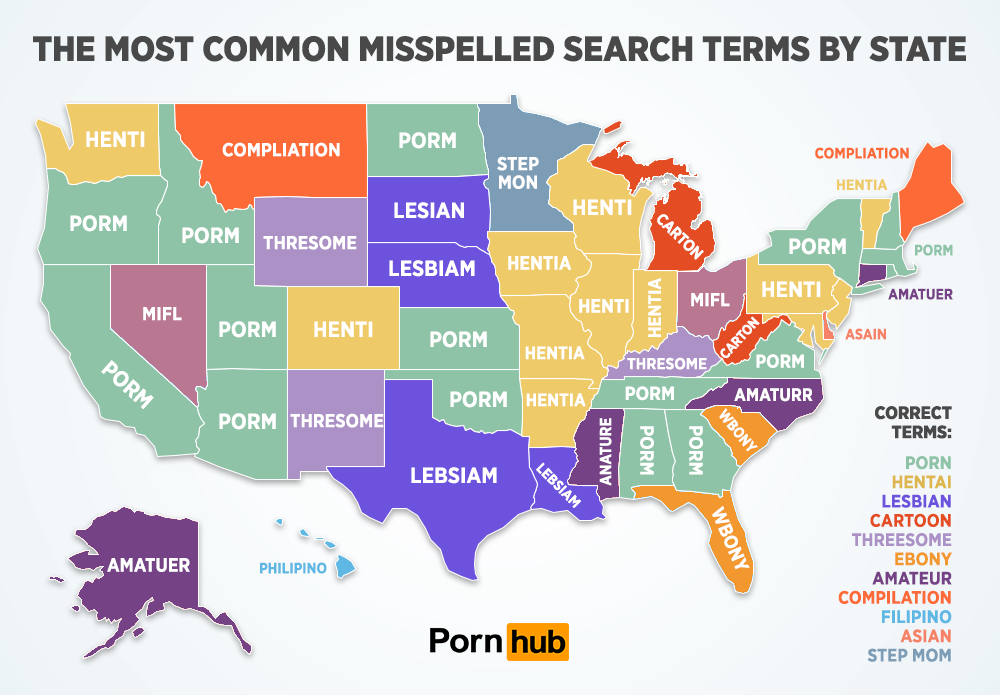 1000px x 695px - Pornhub Unveils a List of the Most Commonly Misspelled Porn Searches By  State